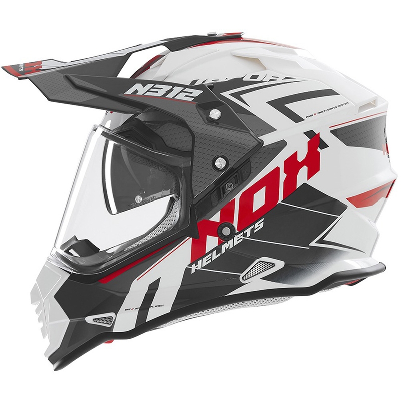 Casque moto Enduro NOX N312 Vapor blanc-noir-rouge