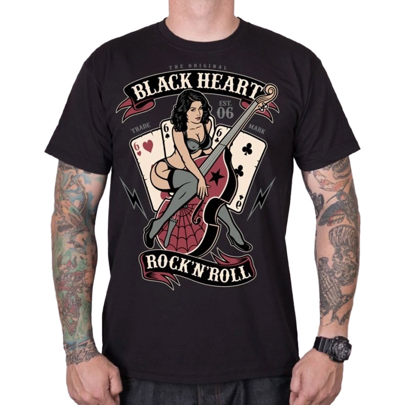 T-shirt Black Heart Bass Pin Up noir