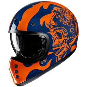 Casque moto intégral HJC V60 Flame MC27 orange-bleu