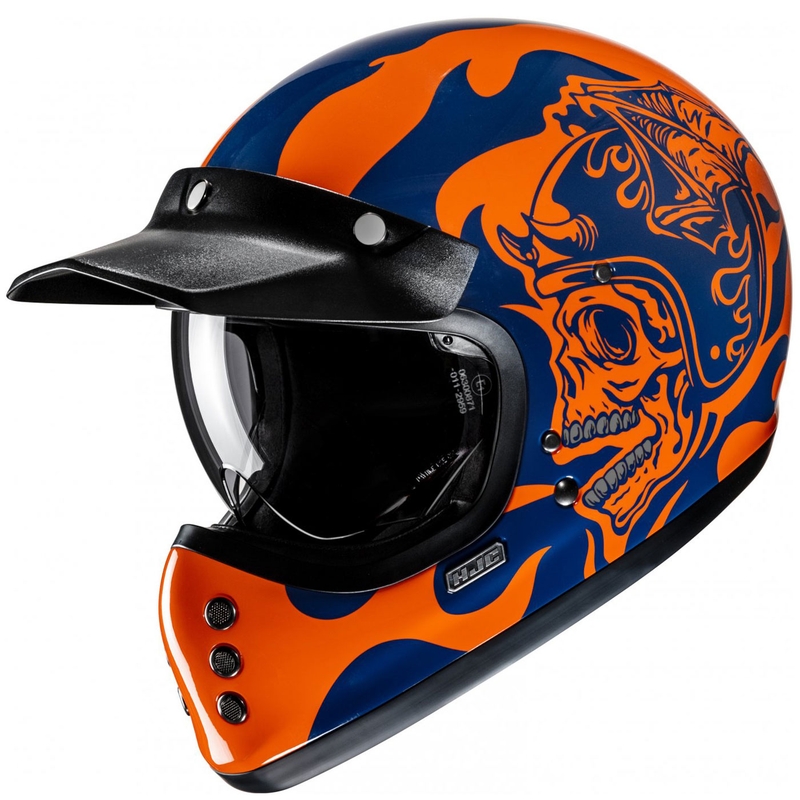 Casque moto intégral HJC V60 Flame MC27 orange-bleu