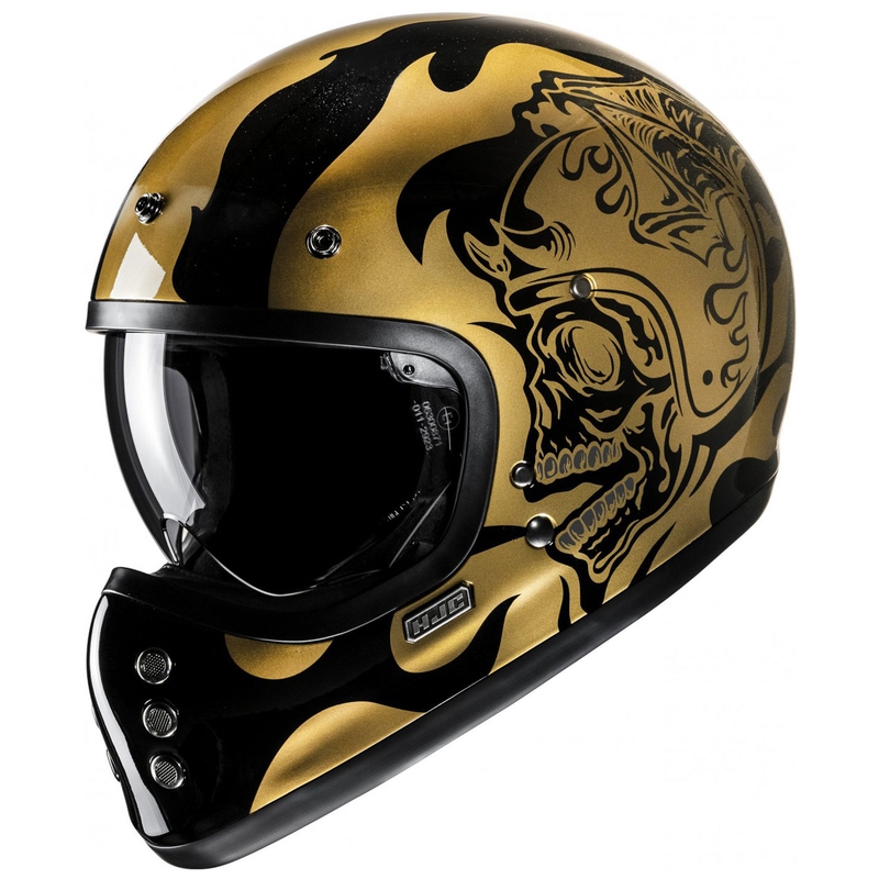 Casque moto intégral HJC V60 Flame MC9 or-noir