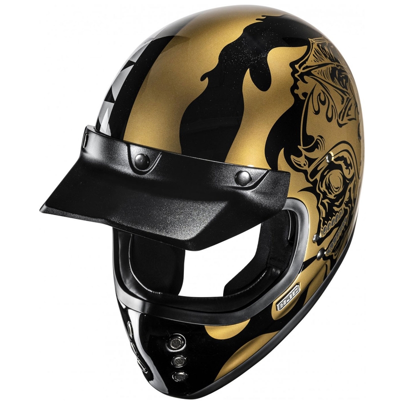 Casque moto intégral HJC V60 Flame MC9 or-noir