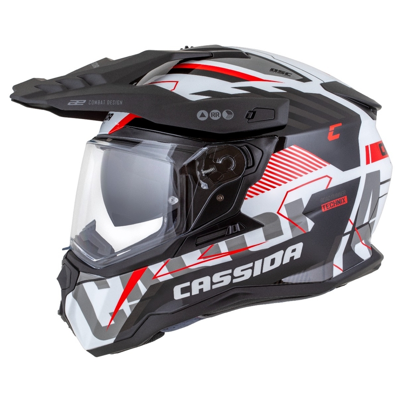 Casque enduro Cassida Road Runner TechniX blanc-noir-rouge-gris