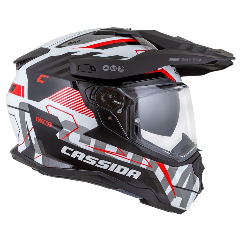Casque enduro Cassida Road Runner TechniX blanc-noir-rouge-gris