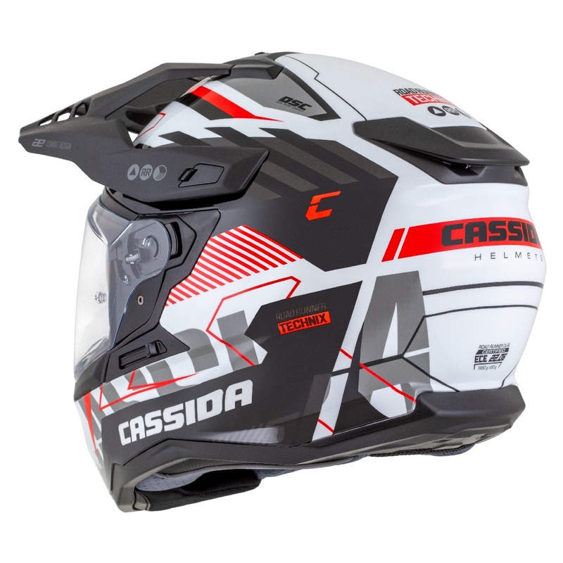 Casque enduro Cassida Road Runner TechniX blanc-noir-rouge-gris