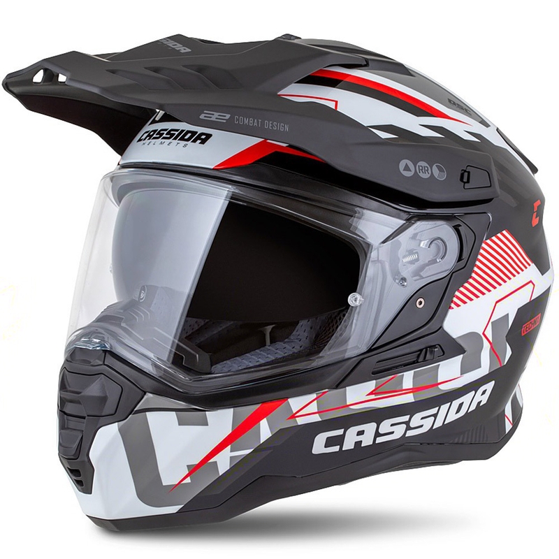Casque enduro Cassida Road Runner TechniX blanc-noir-rouge-gris