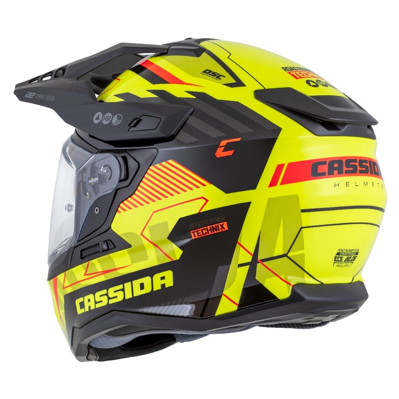 Casque enduro Cassida Road Runner TechniX jaune fluo-noir-orange-gris