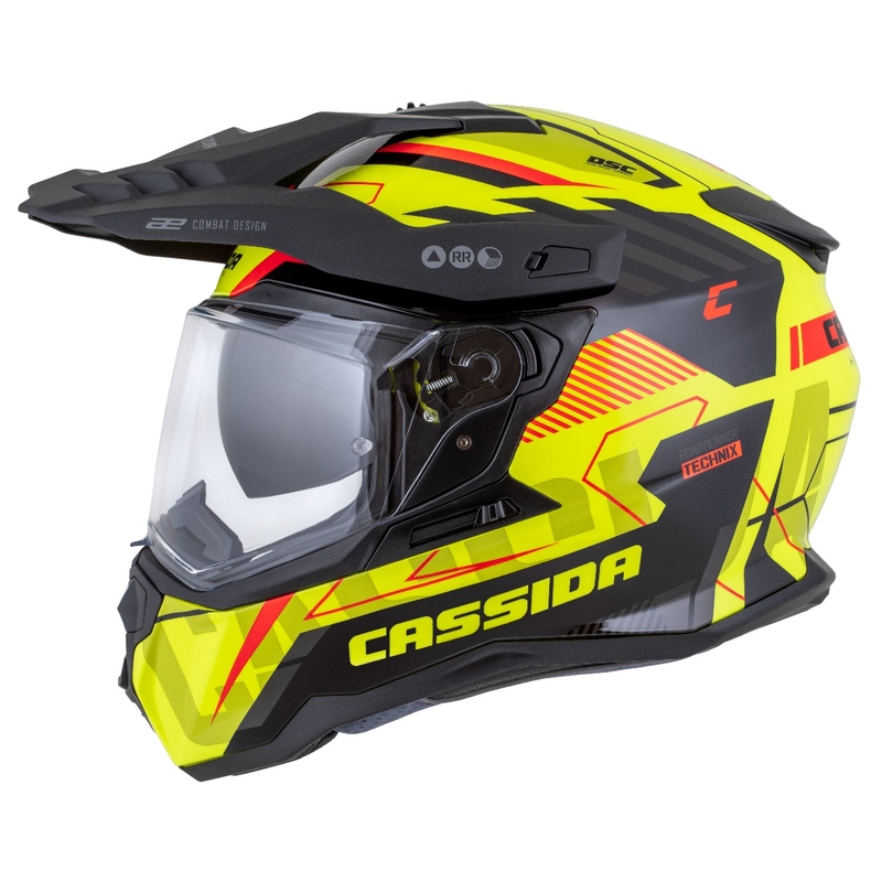 Casque enduro Cassida Road Runner TechniX jaune fluo-noir-orange-gris