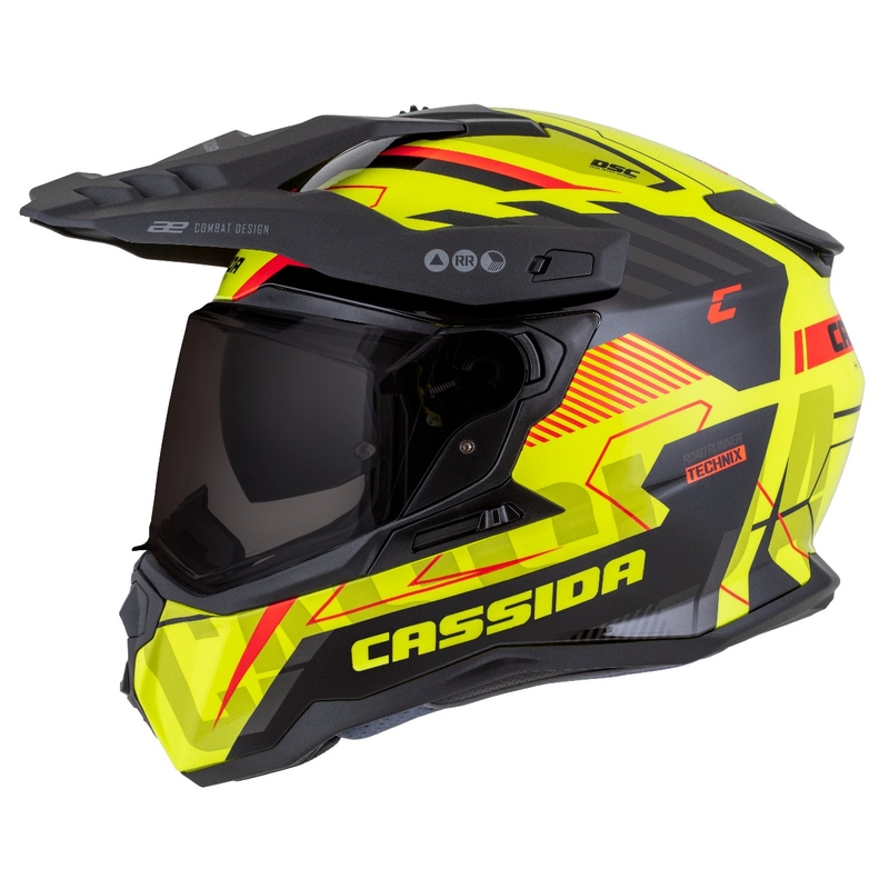 Casque enduro Cassida Road Runner TechniX jaune fluo-noir-orange-gris