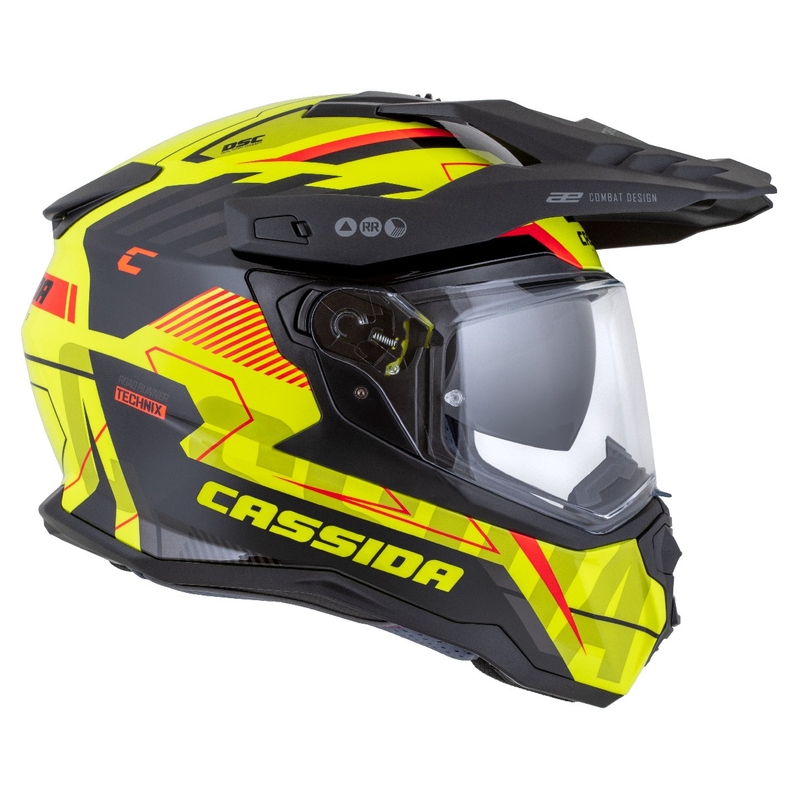 Casque enduro Cassida Road Runner TechniX jaune fluo-noir-orange-gris