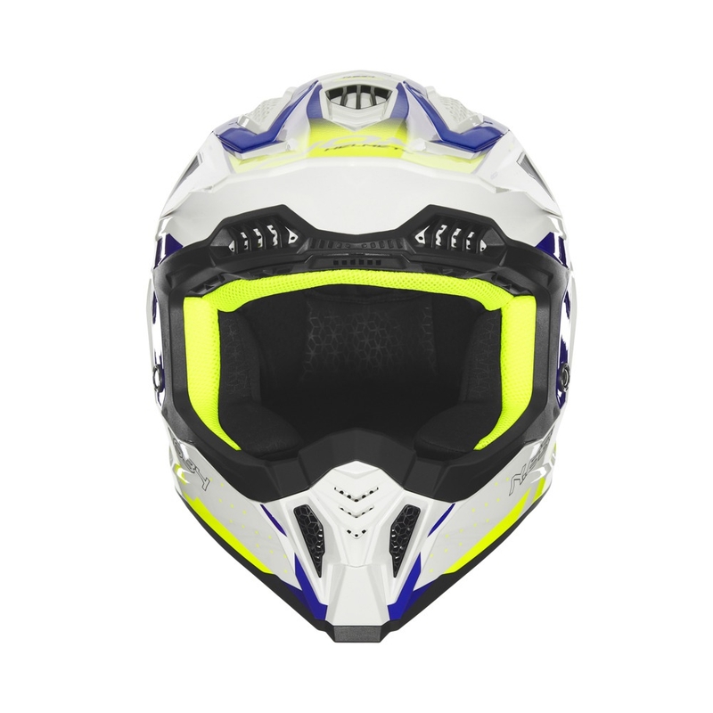 Casque cross NOX N634 blanc-bleu-jaune fluo