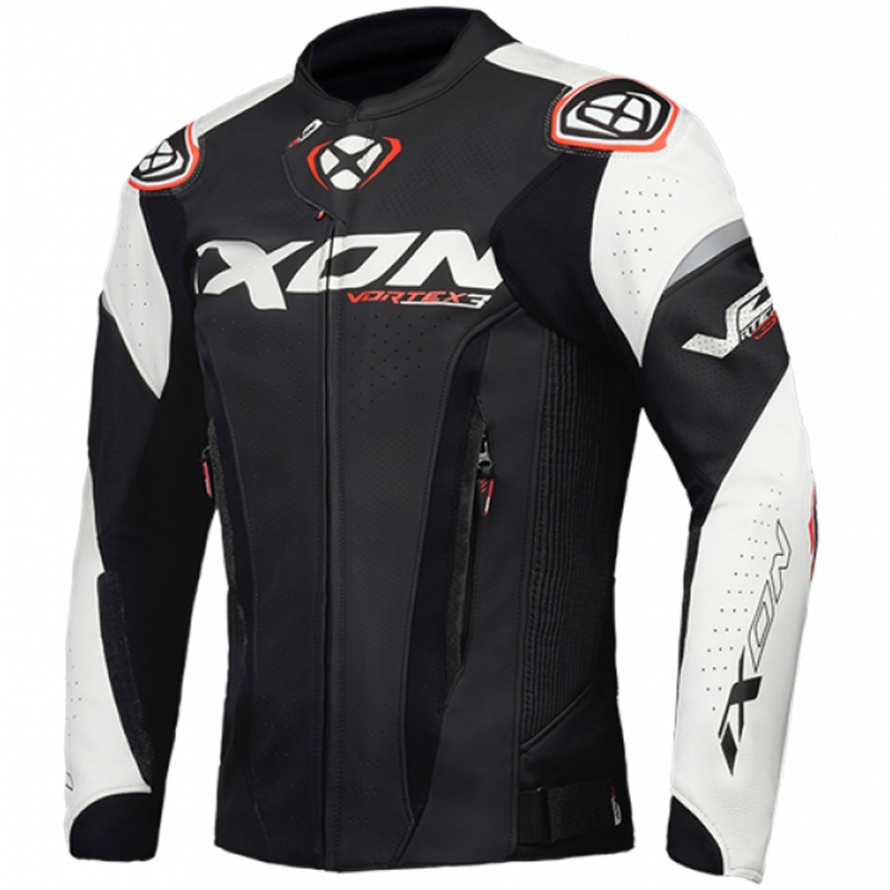 Blouson moto en cuir IXON Vortex 3 noir-blanc