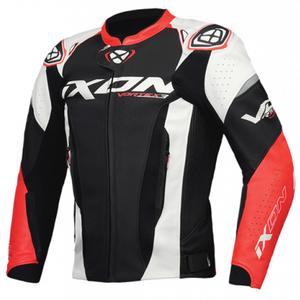 Blouson moto en cuir IXON Vortex 3 noir-blanc-rouge