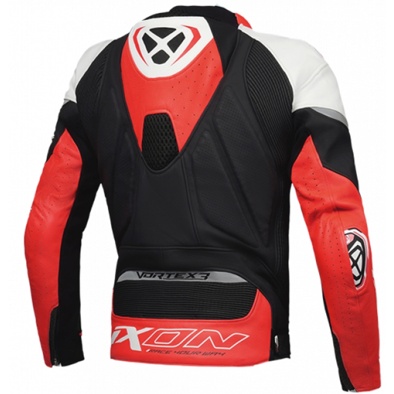 Blouson moto en cuir IXON Vortex 3 noir-blanc-rouge