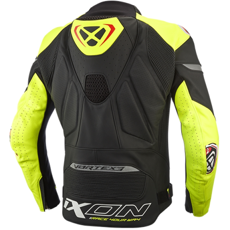 Blouson moto en cuir IXON Vortex 3 noir-jaune fluo