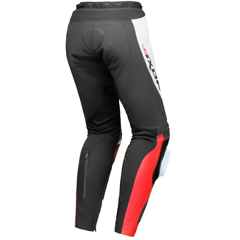 Pantalon moto en cuir IXON Vortex 3 noir-blanc-rouge