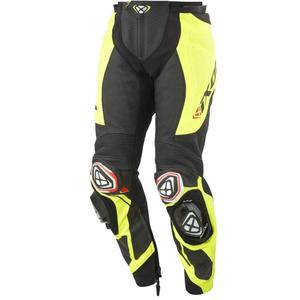 Pantalon moto en cuir IXON Vortex 3 noir-jaune fluo
