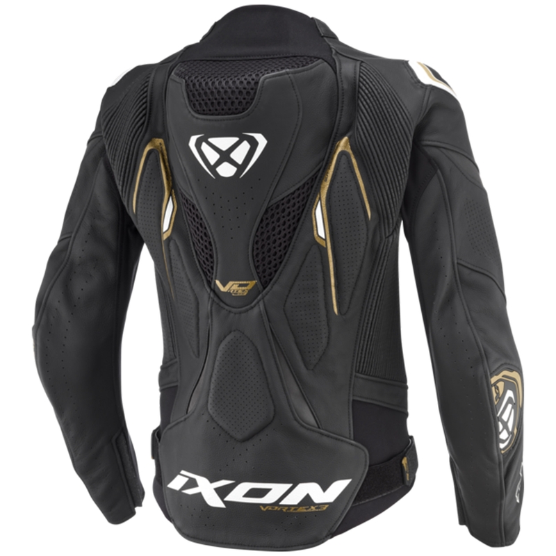Blouson moto cuir femme IXON Vortex 3 noir-blanc-or