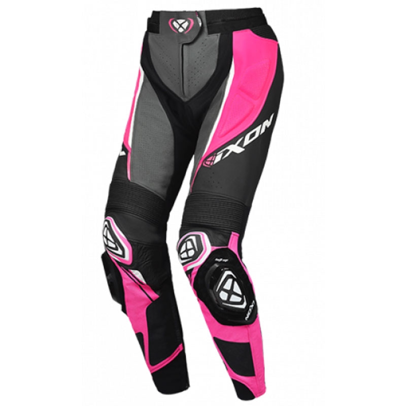 Pantalon moto cuir femme IXON Vortex 3 noir-rose-blanc