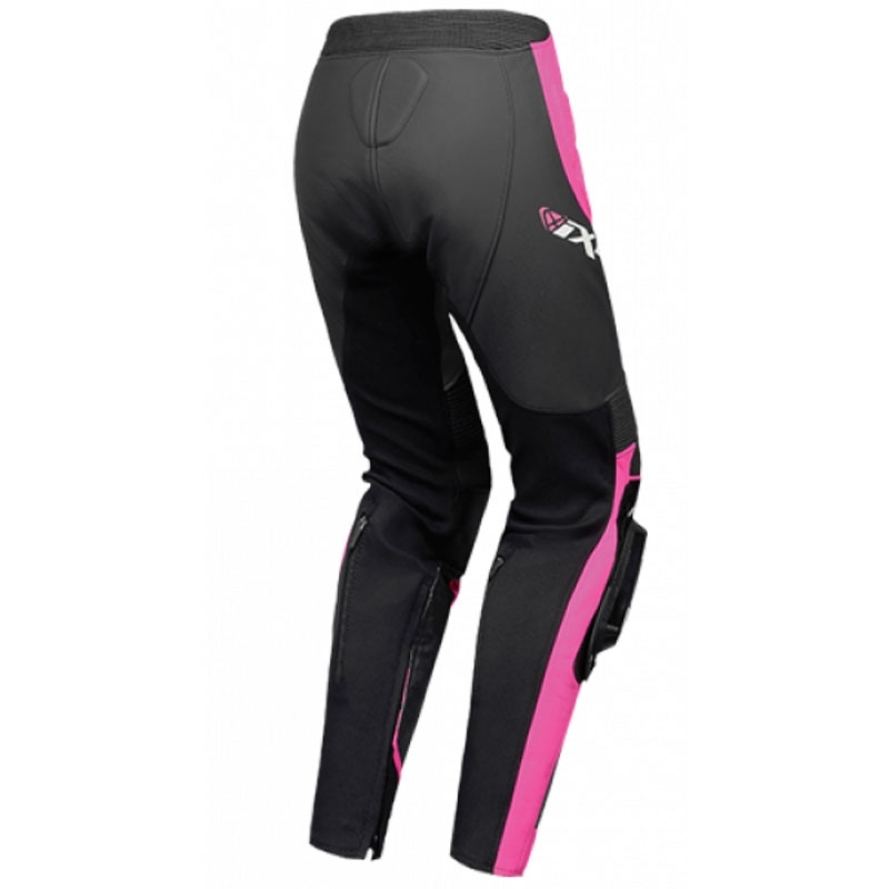 Pantalon moto cuir femme IXON Vortex 3 noir-rose-blanc