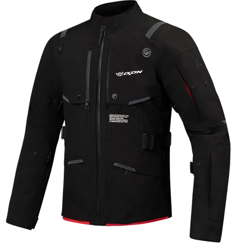 Blouson moto IXON M-Skeid noir-rouge fluo