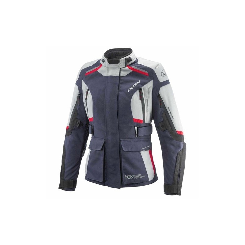 Blouson moto femme IXON Midgard gris-bleu-noir