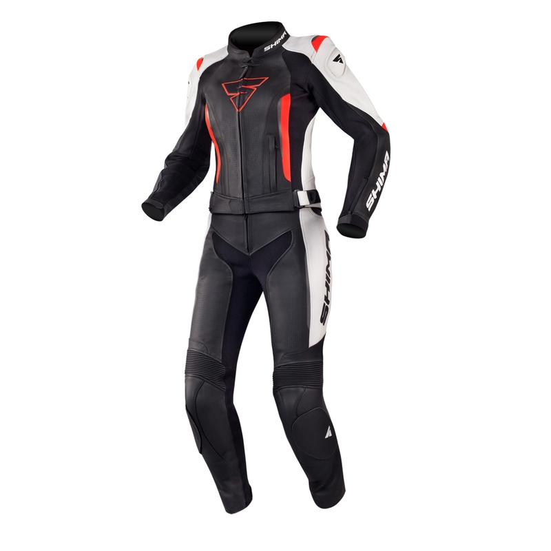 Combinaison moto Shima Miura noir-blanc-rouge fluo pour femme soldes