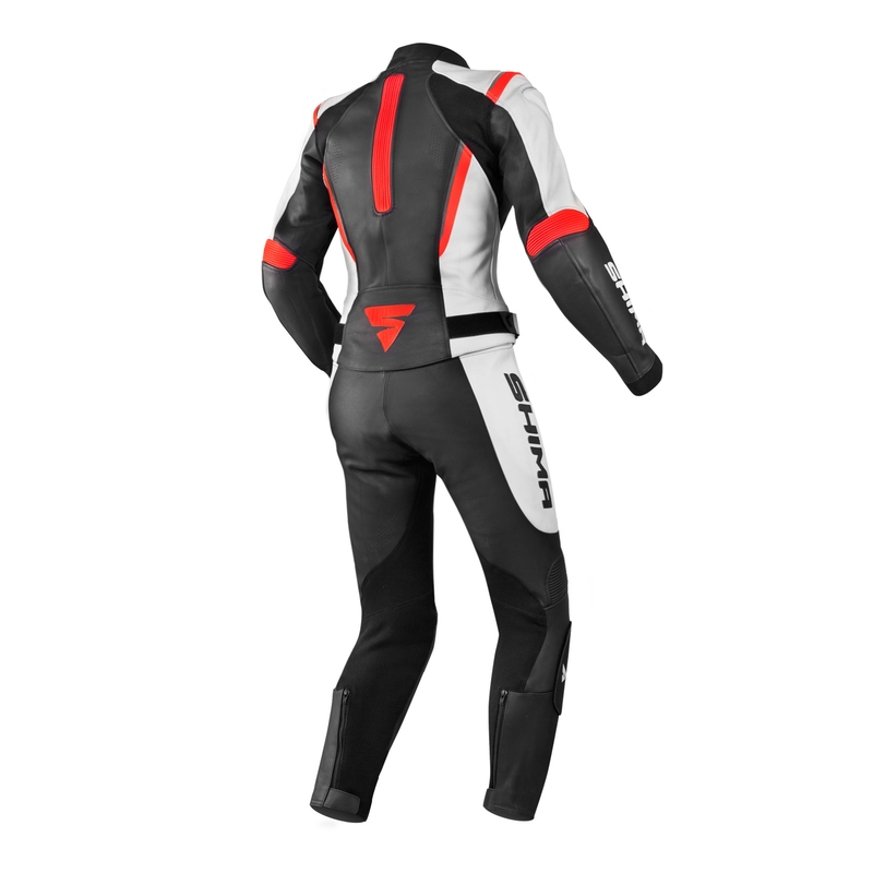 Combinaison moto Shima Miura noir-blanc-rouge fluo pour femme soldes