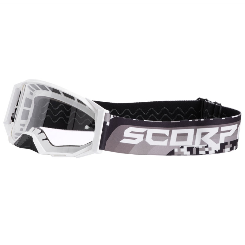 Lunettes de motocross Scorpion E24 blanc-noir avec plexiglas transparent