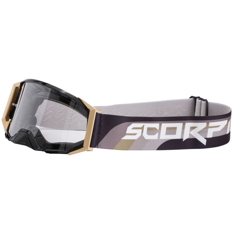Lunettes de motocross Scorpion E24 or-noir avec plexiglas transparent