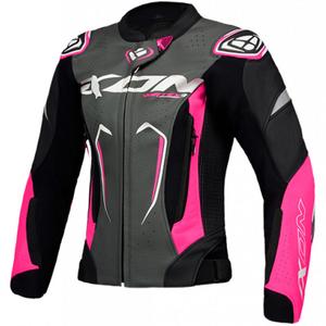Blouson moto cuir femme IXON Vortex 3 noir-rose-blanc