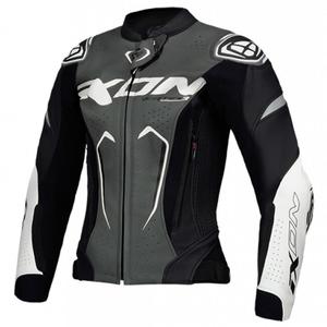 Blouson moto cuir femme IXON Vortex 3 noir-anthracite-blanc