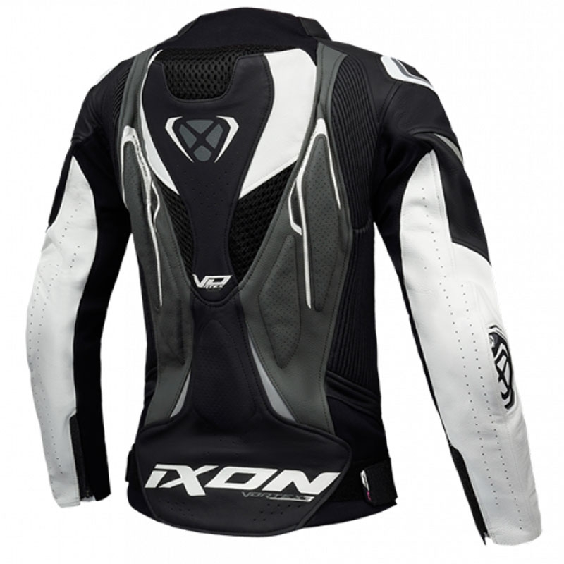 Blouson moto cuir femme IXON Vortex 3 noir-anthracite-blanc