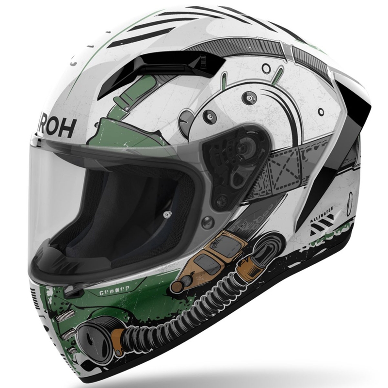 Casque moto intégral Airoh CONNOR Alligator blanc brillant-vert