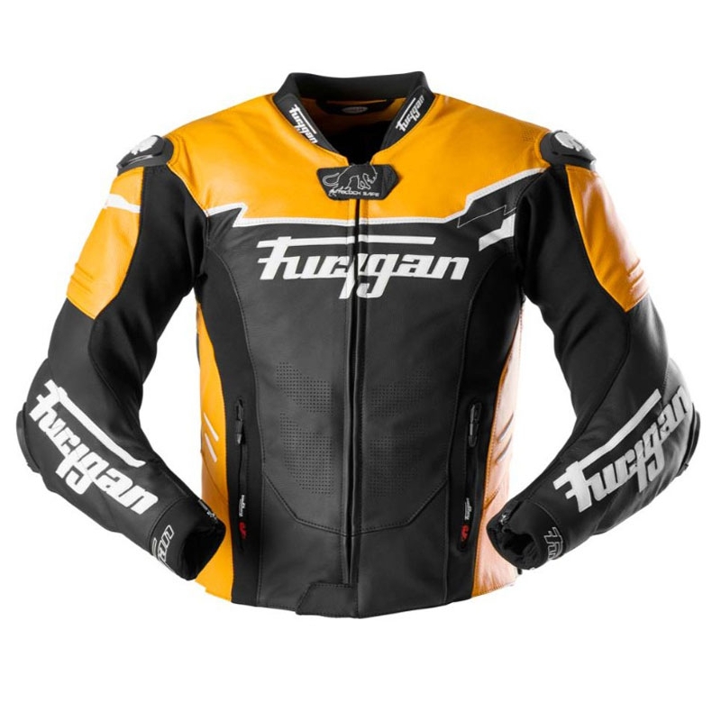Blouson moto en cuir Furygan Signature 55 noir-jaune