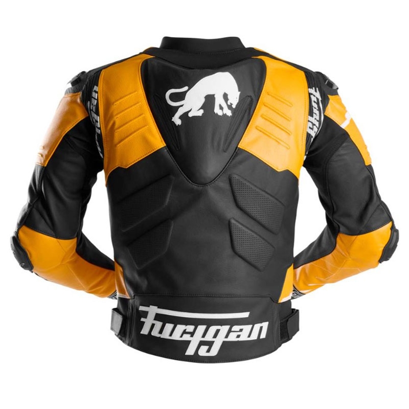 Blouson moto en cuir Furygan Signature 55 noir-jaune