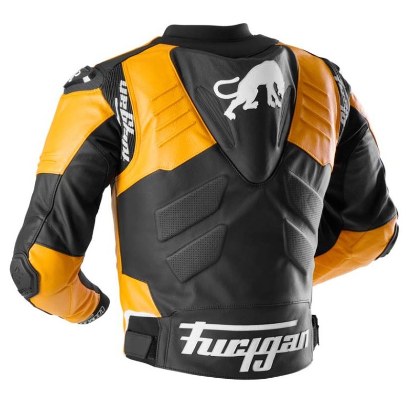 Blouson moto en cuir Furygan Signature 55 noir-jaune