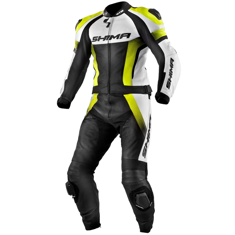 Combinaison de moto Shima STR noir-blanc-jaune fluo soldes