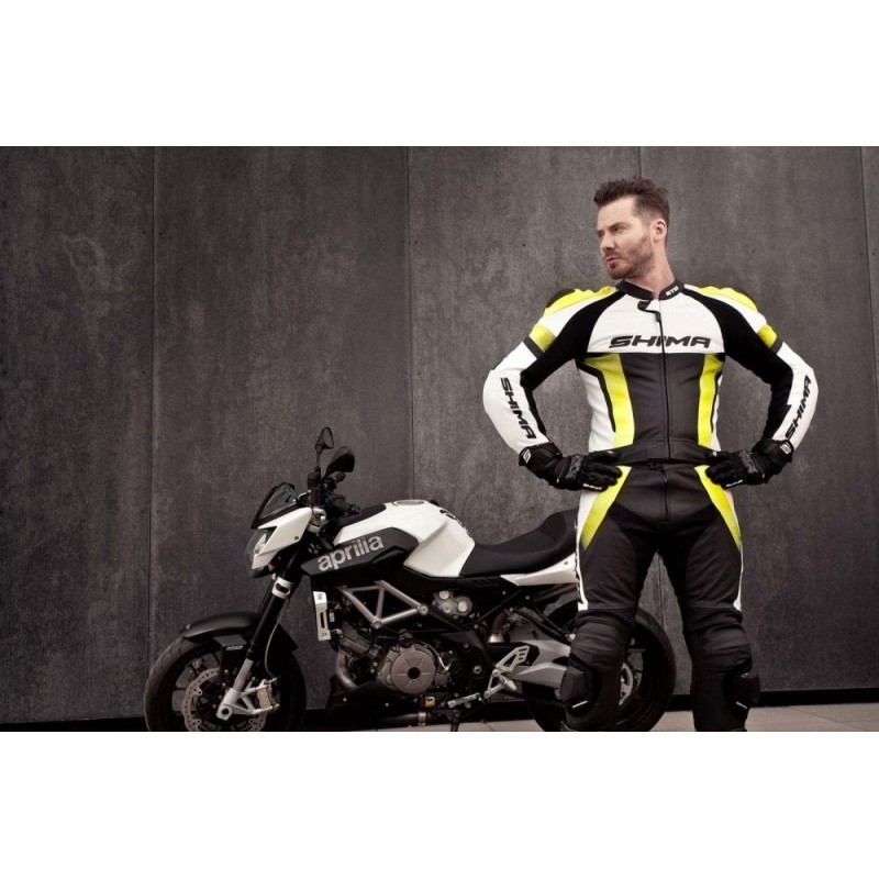 Combinaison de moto Shima STR noir-blanc-jaune fluo soldes