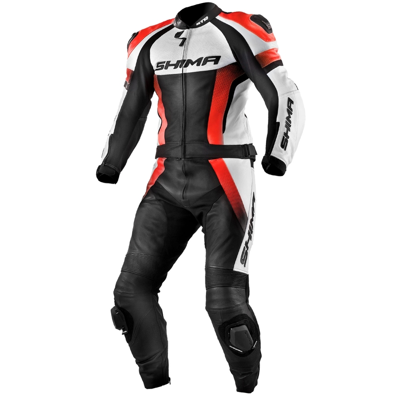 Combinaison de moto Shima STR noir-blanc-rouge fluo soldes