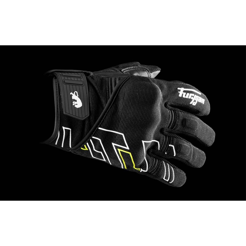 Gants moto Furygan Jet Neon D3O noir-blanc-jaune fluo