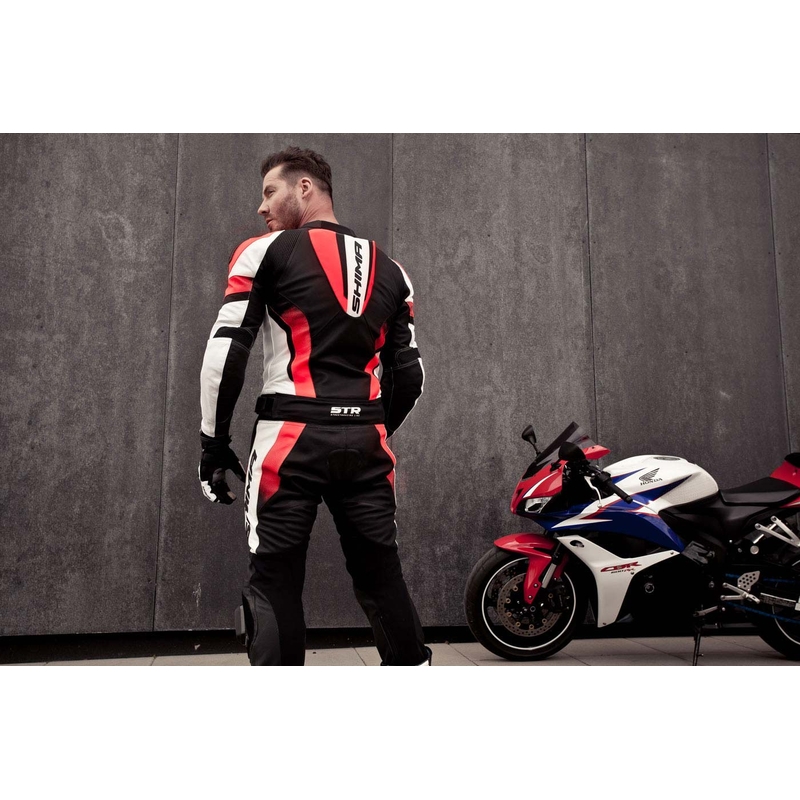 Combinaison de moto Shima STR noir-blanc-rouge fluo soldes