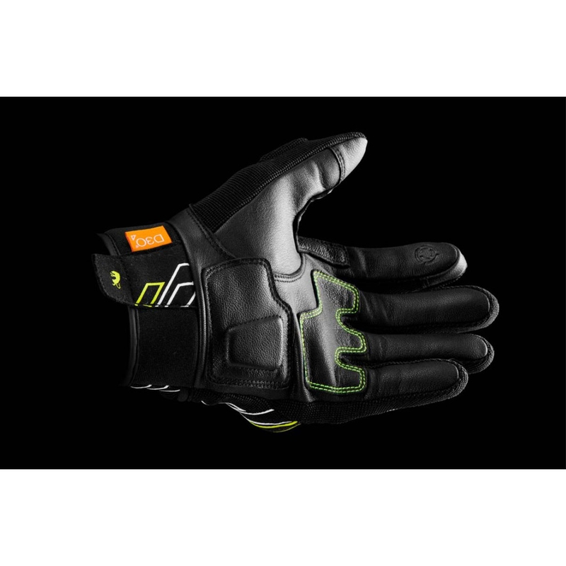 Gants moto Furygan Jet Neon D3O noir-blanc-jaune fluo