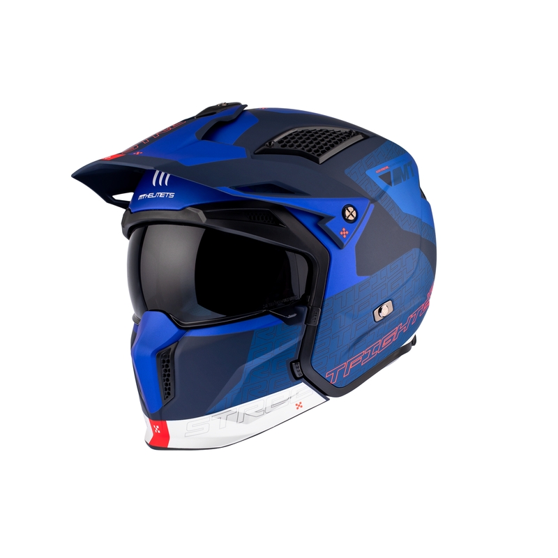 Casque ouvert avec masque MT Streetfighter SV Totem C17 blanc-bleu