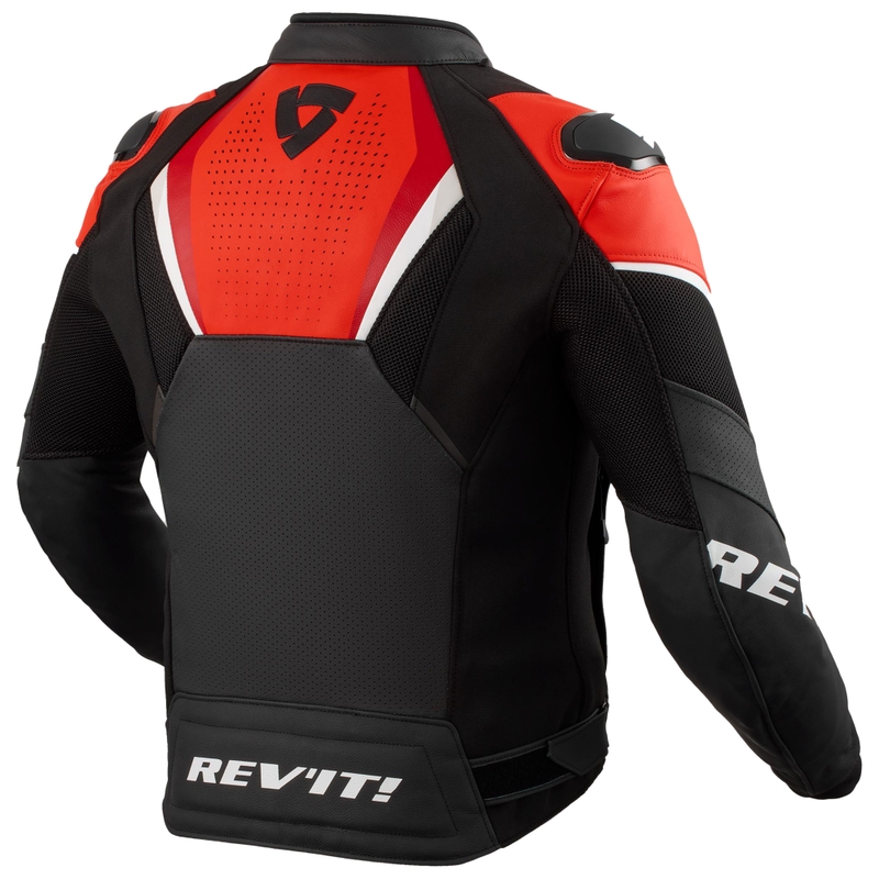 Blouson moto cuir Revit Automate noir-rouge fluo