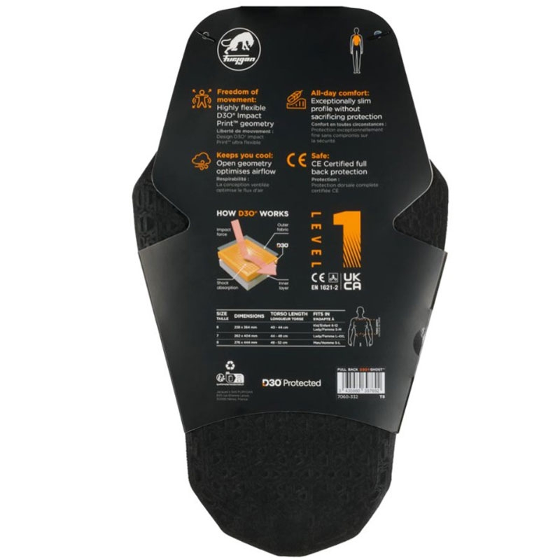 Protection dorsale Furygan Full Back Fury D3O® Ghost™ Niveau 1