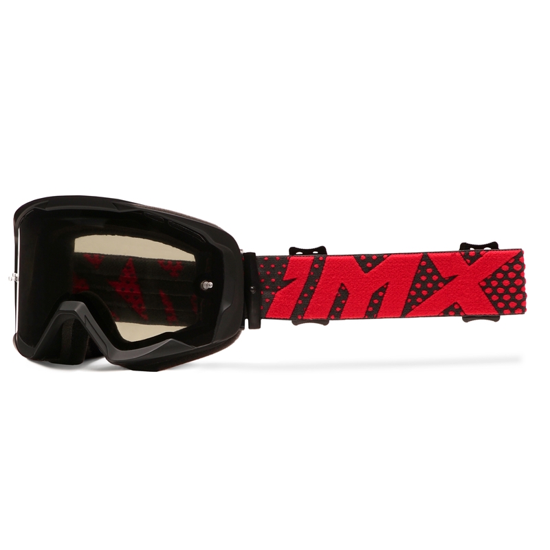 Lunettes de motocross iMX Endurance Flip noires et rouges avec verres fumés