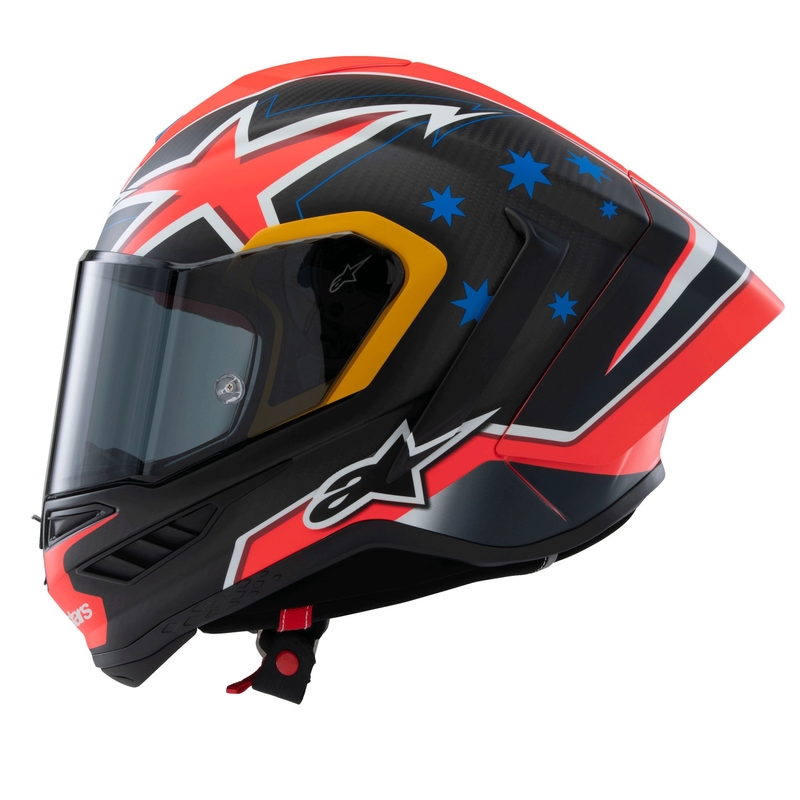 Casque moto intégral Alpinestars Supertech R10 édition limitée Jack Miller carbone mat rouge-bleu-jaune-blanc