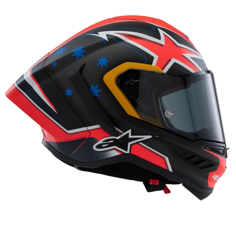 Casque moto intégral Alpinestars Supertech R10 édition limitée Jack Miller carbone mat rouge-bleu-jaune-blanc