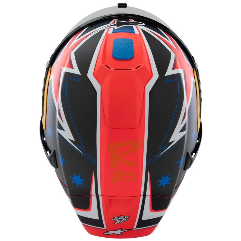 Casque moto intégral Alpinestars Supertech R10 édition limitée Jack Miller carbone mat rouge-bleu-jaune-blanc